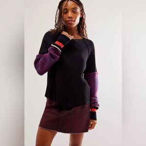 Free People We The Free Mod About You Cuff Raglan Pullover washed black combo SM